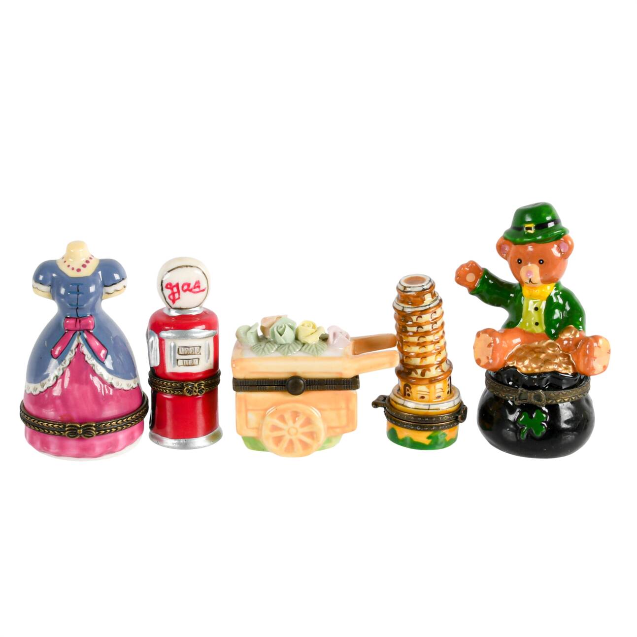 Five-Piece Porcelain Figural Trinket Boxes
