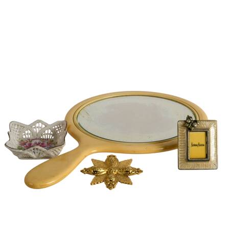 4-Piece Ladies Vanity Items: Neiman Marcus Frame and Ivorine Hand Mirror