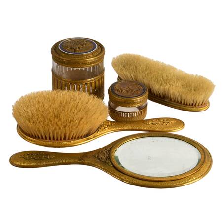 French Gilt Bronze Repoussé Five-Piece Vanity Set