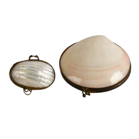 Pair of Tiger Clam and Mother of Pearl Shell Trinket Boxes