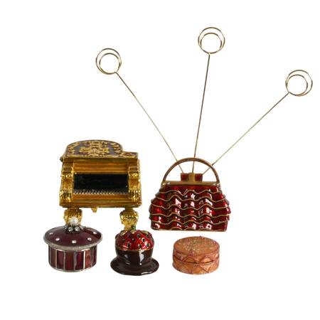 Five-Piece Enameled Boxes Set with Piano Music Box