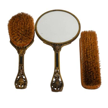 Vintage Three-Piece Danish Bronze Repoussé Vanity Set
