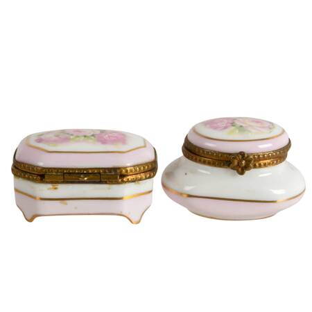 Pair of Limoges Hand-Painted Porcelain Trinket Boxes