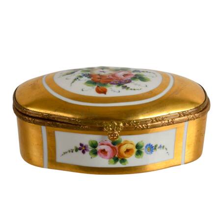 Hand-Painted Gold Floral Porcelain Dresser Box