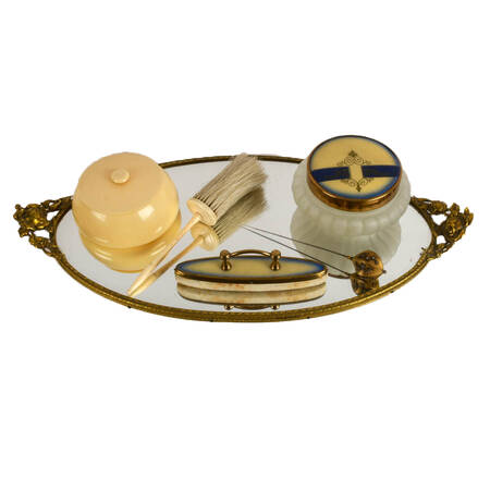 Vintage Hollywood Regency-Style Six Piece Ivory-Toned Vanity Set