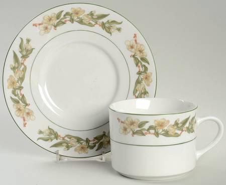Blossom Breeze (Rim, Stoneware) Flat Cup & Saucer Set