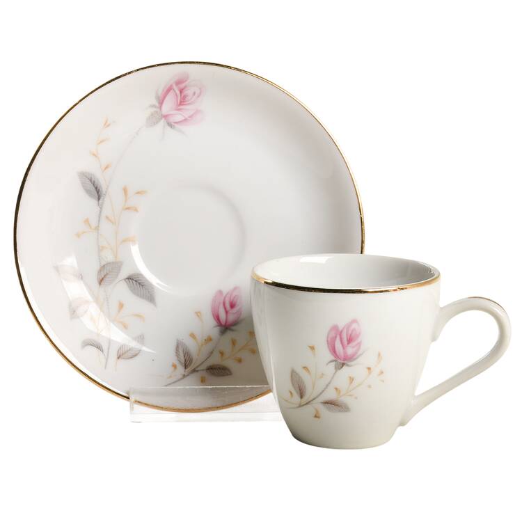 Flamingo Rose Flat Demitasse Cup & Saucer Set