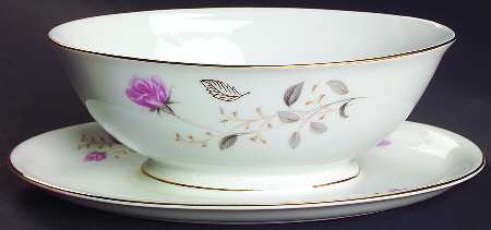 Flamingo Rose Gravy Boat with Attached Underplate