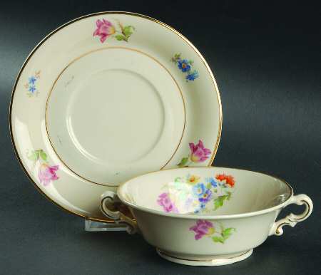 ABE1 Footed Cream Soup Bowl & Saucer Set