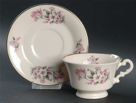 Moss Rose (Smooth Edge, Gold Trim) Footed Cup & Saucer Set