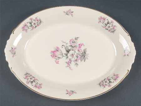 Moss Rose (Smooth Edge, Gold Trim) 14" Oval Serving Platter