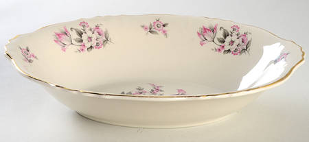 Moss Rose (Scalloped, Gold) 10" Oval Vegetable Bowl