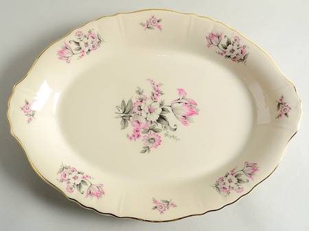 Moss Rose (Scalloped, Gold) 14" Oval Serving Platter