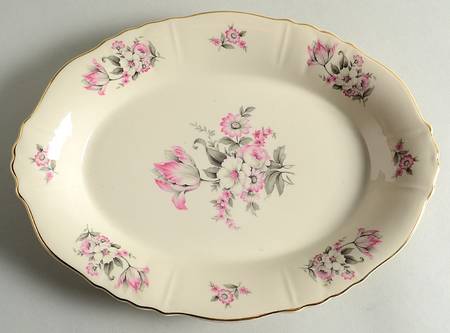 Moss Rose (Scalloped, Gold) 12" Oval Serving Platter