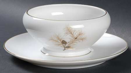 Golden Pine Gravy Boat with Attached Underplate