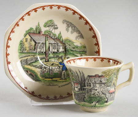 American Ways & Days (Brown Fleur Ring) Flat Demitasse Cup & Saucer Set