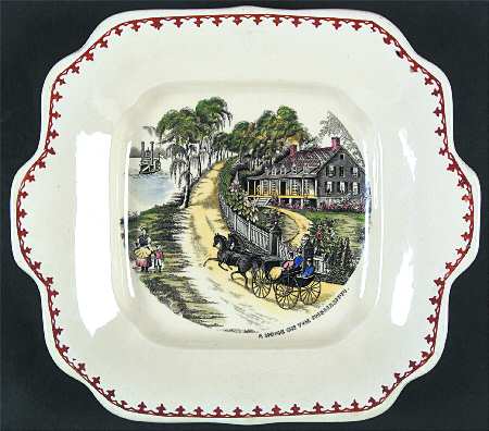 American Ways & Days (Brown Fleur Ring) Square Handled Cake Plate