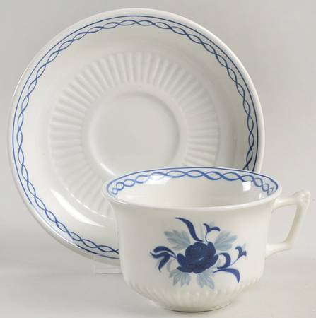 Baltic Blue (Newer, White) Flat Cup & Saucer Set