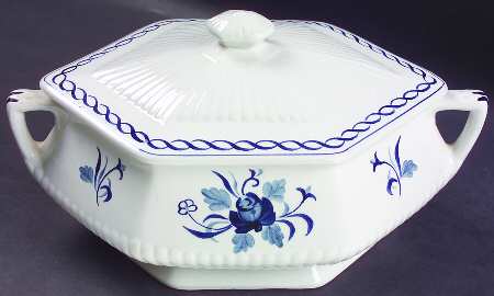 Baltic Blue (Newer, White) Oval Covered Vegetable