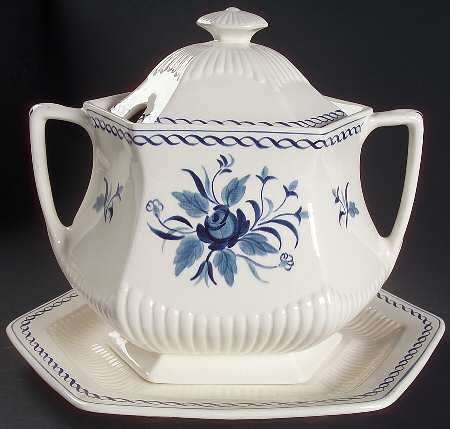 Baltic Blue (Newer, White) Tureen & Lid w/Underplate