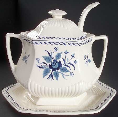 Baltic Blue (Newer, White) Tureen & Lid w/Ladle & Underplate