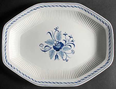 Baltic Blue (Newer, White) 15" Octagonal Serving Platter
