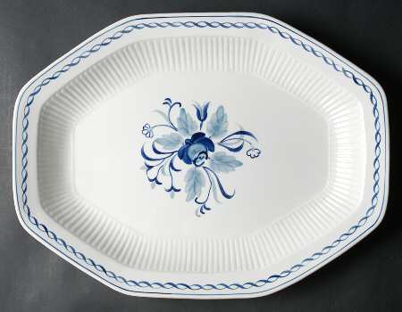 Baltic Blue (Newer, White) 15" Oval Serving Platter