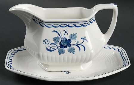 Baltic Blue (Newer, White) Gravy Boat & Underplate/Relish