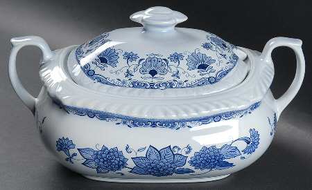 Blue Butterfly Oval Covered Vegetable