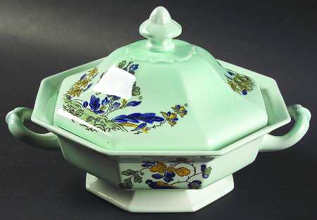 Blue Parrot (Celadon) Round Covered Vegetable by Adams China