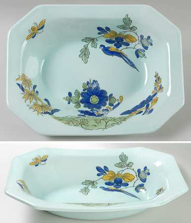 Blue Parrot (Celadon) 10" Oval Vegetable Bowl