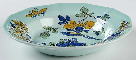 Blue Parrot (Celadon) Rim Soup Bowl