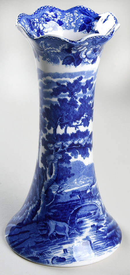 Cattle Scenery Blue (No Trim, Scalloped) 8" Vase