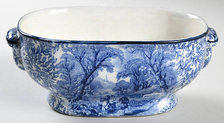 Cattle Scenery Blue (No Trim, Scalloped) Sauce Boat No LId