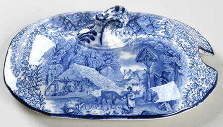 Cattle Scenery Blue (No Trim, Scalloped) Lid for Sauce Boat