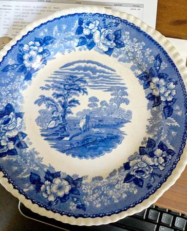 Cattle Scenery Blue (No Trim, Scalloped) Luncheon Plate