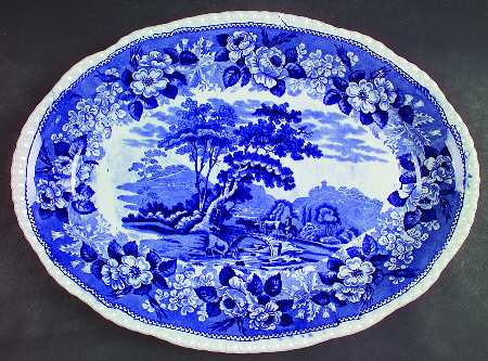 Cattle Scenery Blue (No Trim, Scalloped) 16" Oval Serving Platter