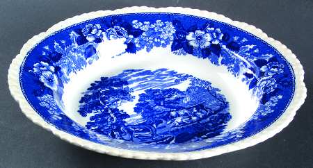 Cattle Scenery Blue (No Trim, Scalloped) Large Rim Soup Bowl
