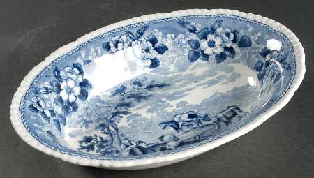 Cattle Scenery Blue (No Trim, Scalloped) 9" Oval Vegetable Bowl