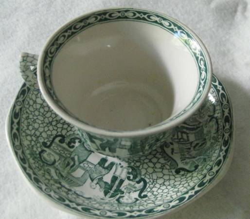 Chinese Bird Green Flat Cup & Saucer Set