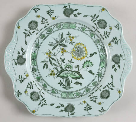 Chinese Garden Green Square Handled Cake Plate