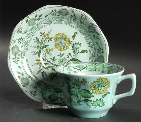 Chinese Garden Green Flat Cup & Saucer Set