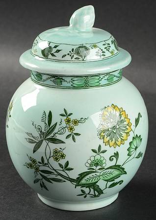 Chinese Garden Green Sugar Bowl & Lid