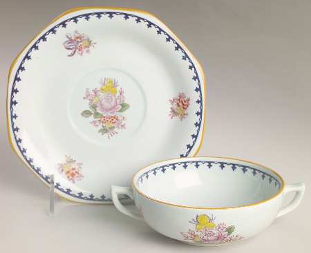 Chelsea Sprays Blue Multicolor Flat Cream Soup Bowl & Saucer Set