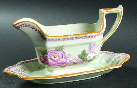 Chelsea Sprays Red (Laurel Leaf) Gravy Boat with Attached Underplate