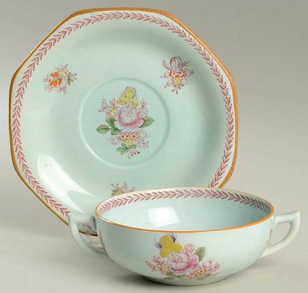 Chelsea Sprays Red (Laurel Leaf) Flat Cream Soup Bowl & Saucer Set