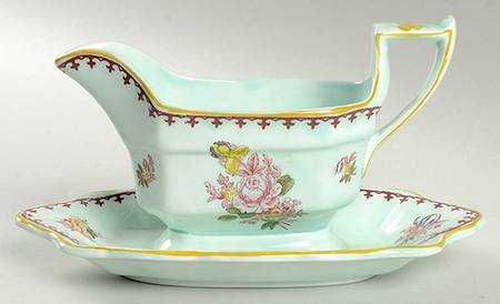 Chelsea Sprays Red (Fleur-De-Lis) Gravy Boat with Attached Underplate