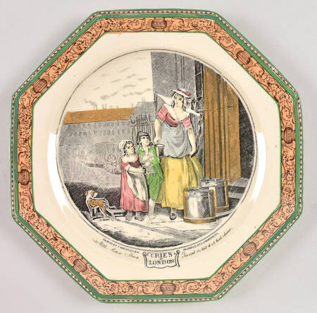 Cries of London (Green & Brown rim) Octagonal Luncheon Plate by Adams China