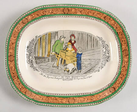 Cries of London (Green & Brown rim) 9" Oval Serving Platter by Adams China