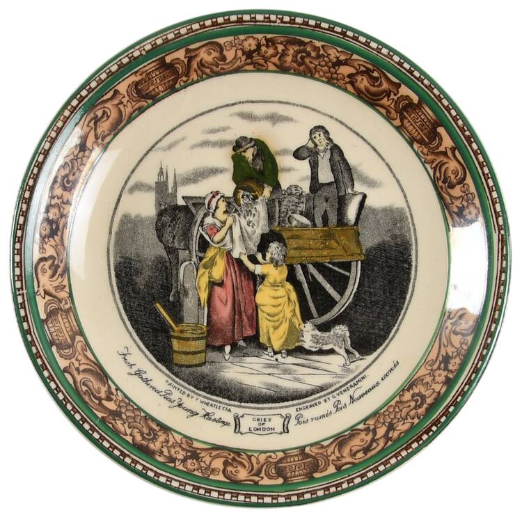 Cries of London (Green & Brown rim) Saucer for Flat Cup by Adams China